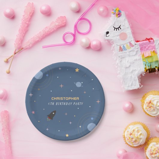 Planets & Rocket, Outer Space Verjaardagspapier Bo Papieren Bordje (Feest)
