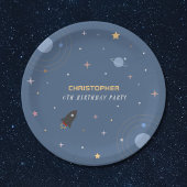 Planets & Rocket, Outer Space Verjaardagspapier Bo Papieren Bordje