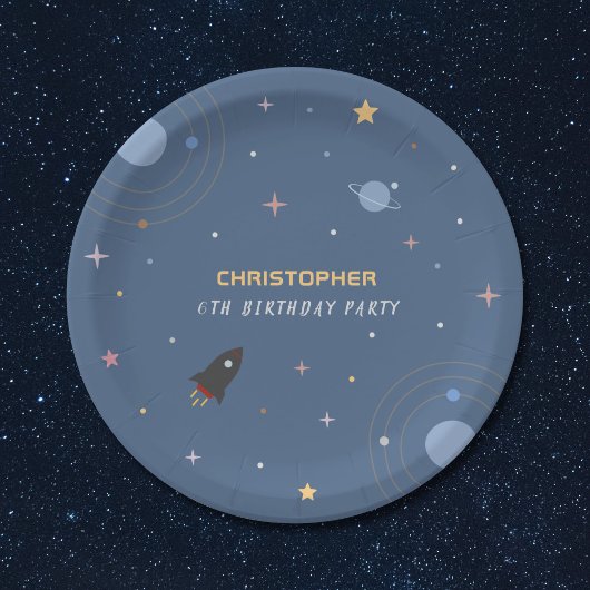 Planets & Rocket, Outer Space Verjaardagspapier Bo Papieren Bordje