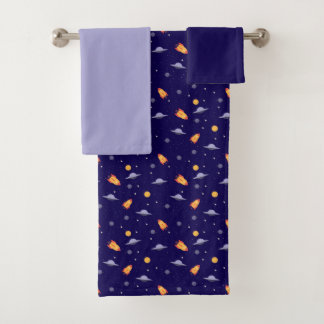 Planets stars pattern blue gray set Towel Bad Handdoek