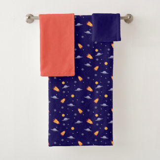 Planets stars pattern blue orange set Towel Bad Handdoek