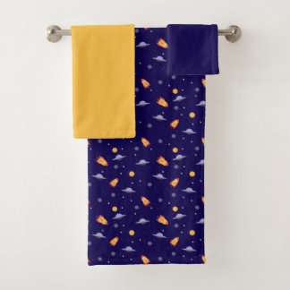 Planets stars pattern blue yellow set Towel Bad Handdoek
