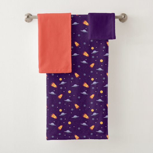 Planets stars pattern purple orange set Towel Bad Handdoek (Insitu)