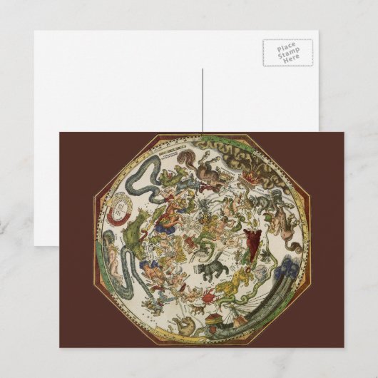 Planisfeer hemelkaart door Peter Apian Briefkaart (Voorkant / Achterkant)