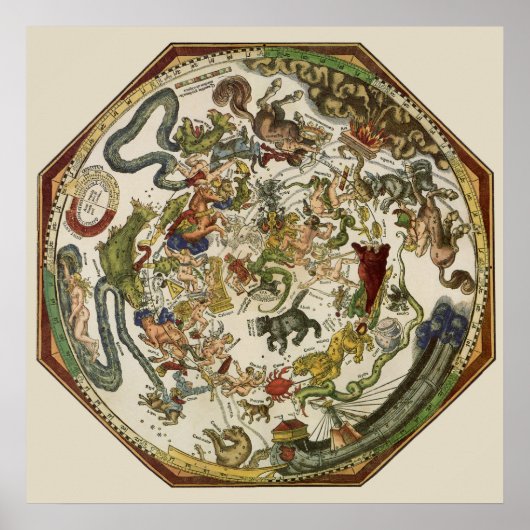 Planisfeer hemelkaart door Peter Apian Poster (Voorkant)