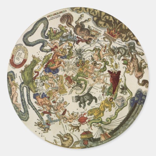 Planisfeer hemelkaart door Peter Apian Ronde Sticker (Voorkant)