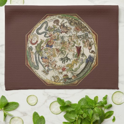 Planisfeer hemelkaart door Peter Apian Theedoek (Gevouwen)