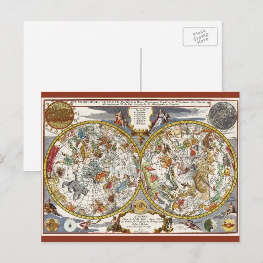  Planisfeer sterrenkaart van Nicholas de Fer Briefkaart (Voorkant / Achterkant)