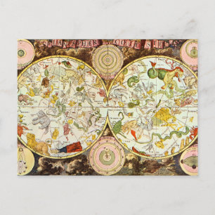 Planisphæri Coeleste 1698 - Astrologiediagram Briefkaart