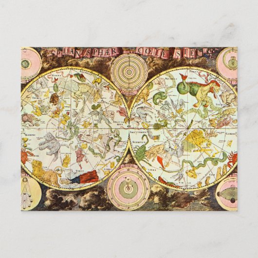 Planisphæri Coeleste 1698 - Astrologiediagram Briefkaart (Voorkant)