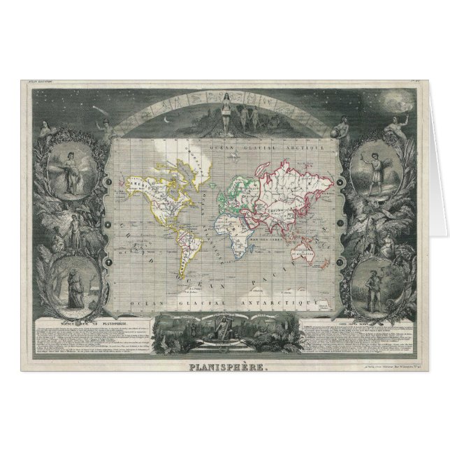 Planisphere 1847 Victor Levasseur Map of the World (Voorkant Horizontaal)