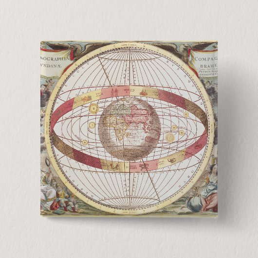 Planisphere uit 'Atlas Coelestis' Vierkante Button 5,1 Cm (Voorkant)