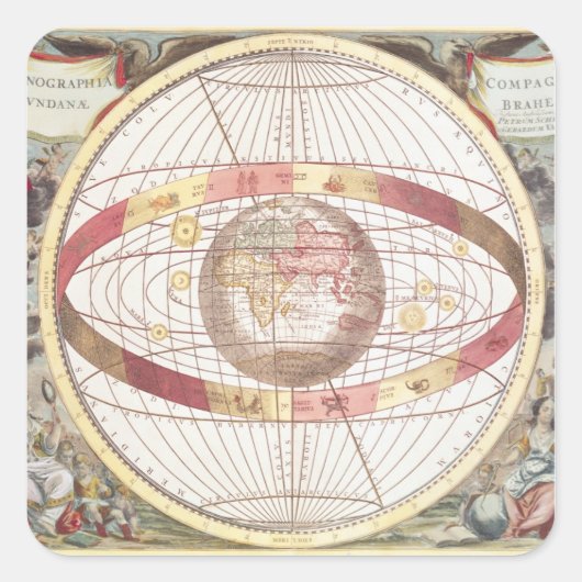 Planisphere, van 'Atlas Coelestis' Vierkante Sticker (Voorkant)