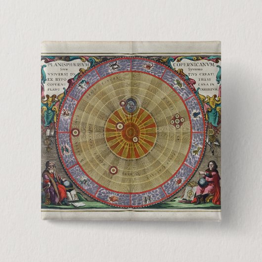 planisphere van Copernicus heel universum Vierkante Button 5,1 Cm (Voorkant)