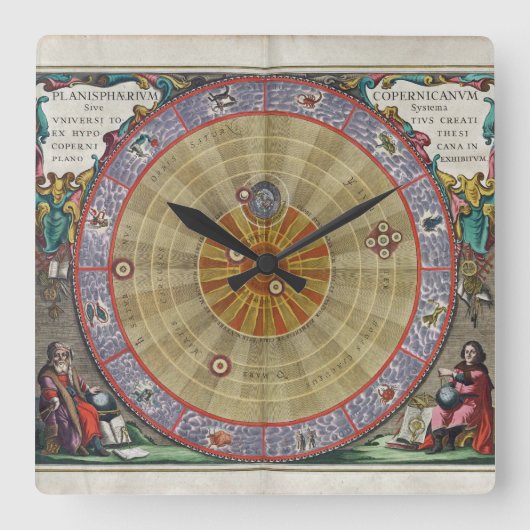  planisphere van Copernicus heel universum Vierkante Klok (Voorkant)