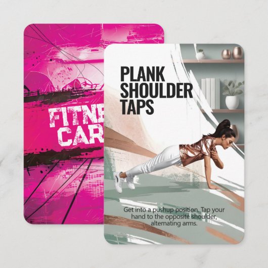 Plank Schouder Taps Fitness Kaart met Roze Rug (Voorkant / Achterkant)