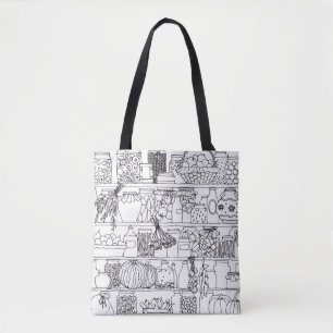 planken met blikjes: schets. tote bag