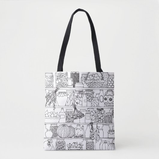  planken met blikjes: schets. tote bag (Voorkant)