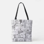  planken met blikjes: schets. tote bag (Achterkant)