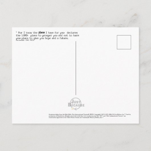 "plannen" Schriftuurlijk Briefkaart uit Jeremia 29 (Achterkant)