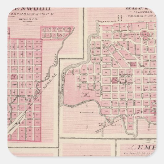 Plannen van Glenwood, Denison, Hastings Vierkante Sticker (Voorkant)