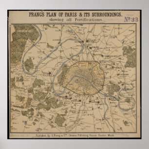  plannen van Parijs, Franse Antiek plattegrond Poster