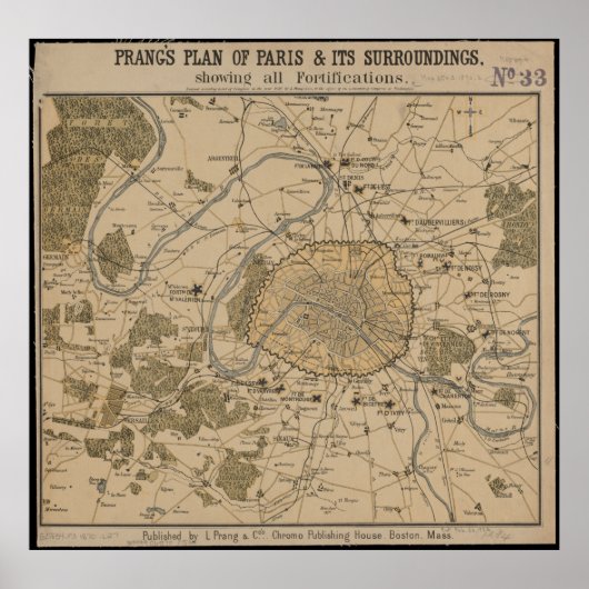  plannen van Parijs, Franse Antiek plattegrond Poster (Voorkant)