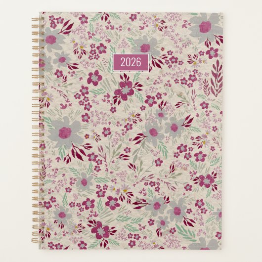 Planner 2026 Roze Grijs Bloemmotief (Voorkant)
