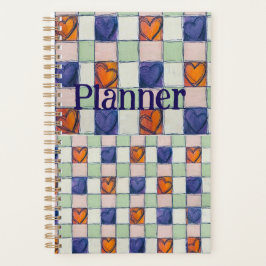 Planner blauw sinaasappel groen hart gingham