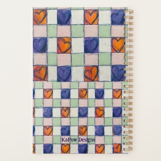 Planner blauw sinaasappel groen hart gingham (Achterkant)