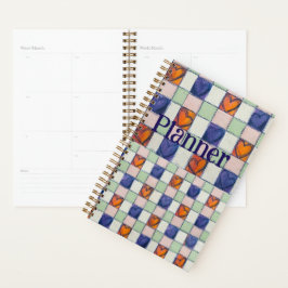 Planner blauw sinaasappel groen hart gingham