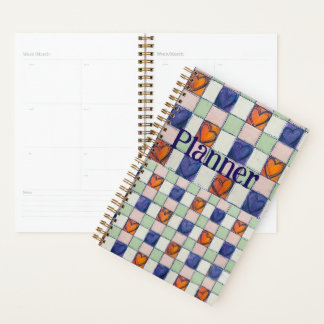 Planner blauw sinaasappel groen hart gingham