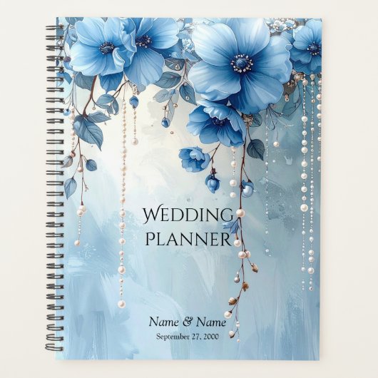 Planner Blauwe Bloemen en Parels (Voorkant)