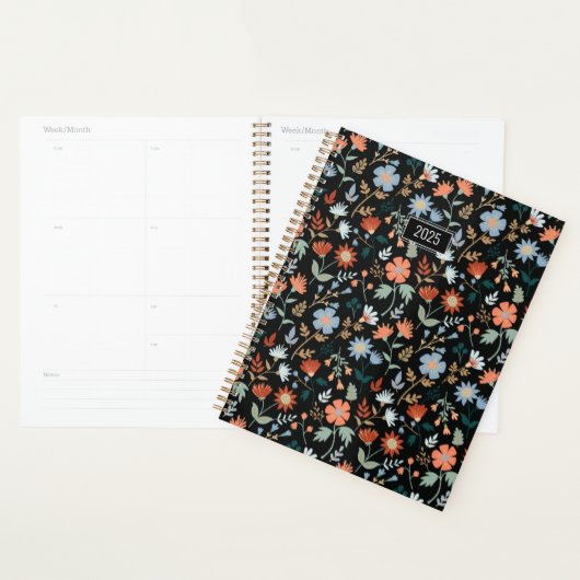 Planner Elegante Bloemen Zwart Sinaasappel Blauw B (Display)
