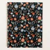 Planner Elegante Bloemen Zwart Sinaasappel Blauw B (Voorkant)