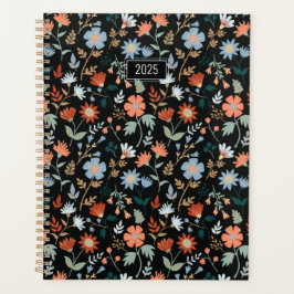 Planner Elegante Bloemen Zwart Sinaasappel Blauw B