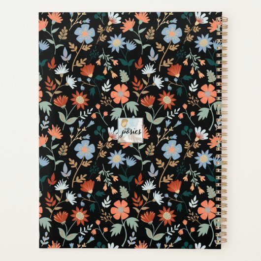 Planner Elegante Bloemen Zwart Sinaasappel Blauw B (Achterkant)