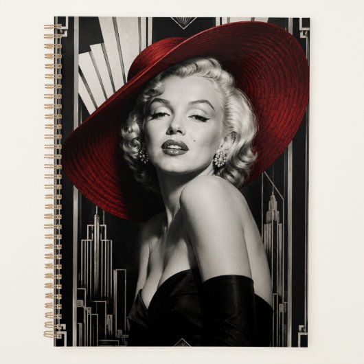 Planner Marilyn Monroe art deco zwart-wit met rode (Voorkant)