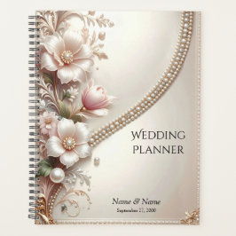 Planner met bloem- en parelversieringen