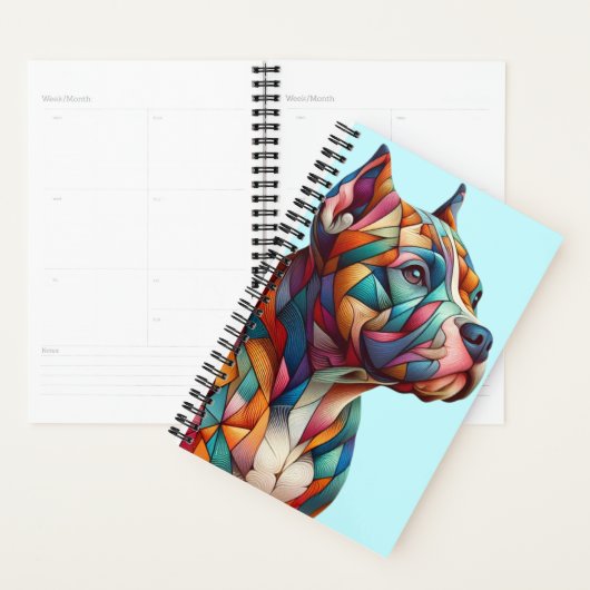 Planner met veelkleurige kubist Pitbull Terrier (Display)