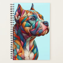 Planner met veelkleurige kubist Pitbull Terrier