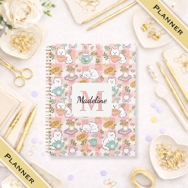 Planner Monogram Tea & Bookish Cats Pink
