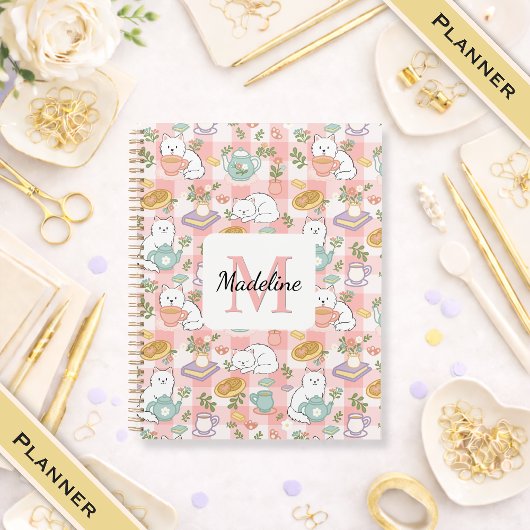 Planner Monogram Thee & Boeklievende Katten Roze