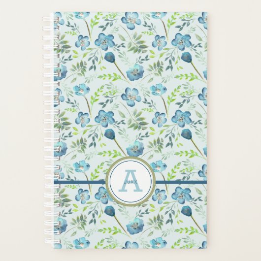 Planner Monogrammed Blauw Groen Bloemen (Voorkant)