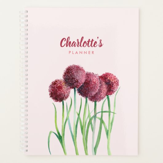 Planner Paarse Roze Alliums Bloem Waterverf (Voorkant)