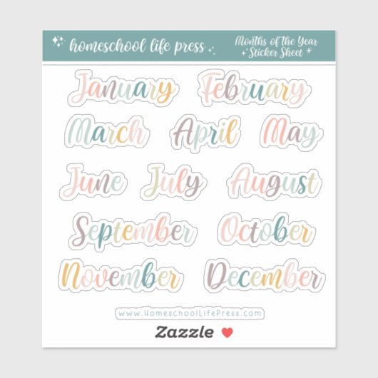 Planner Stickers Retro Rainbow Months of the Year (Vel)