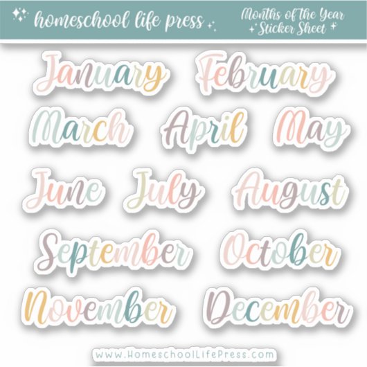 Planner Stickers Retro Rainbow Months of the Year (Voorkant)