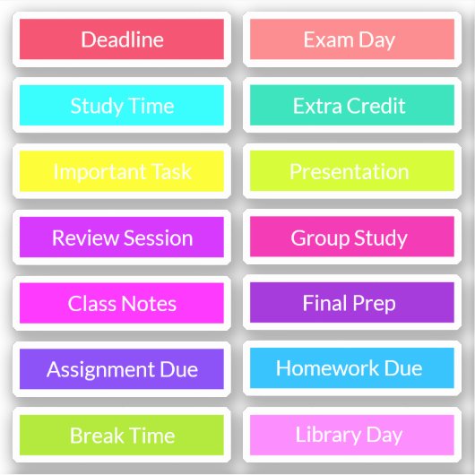 Planner Stickers voor studenten: studie en schema (Voorkant)