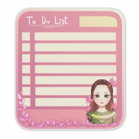 Planner Takenlijst Sticker met Schattig Anime Meis (Voorkant)