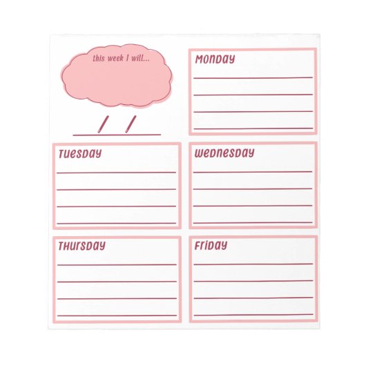 Planner van 5 dagen notitieblok (Voorkant)